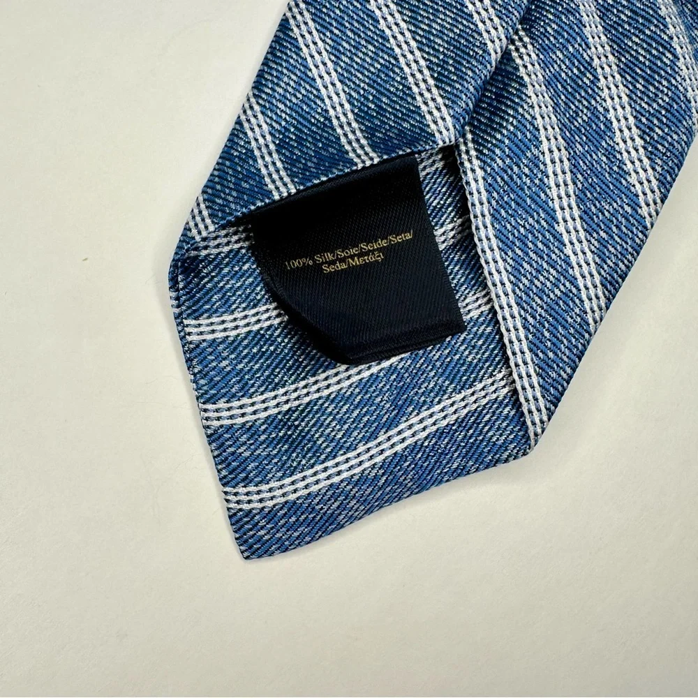 Red Fleece BROOKS BROTHERS Untipped Denim Blue White Striped Slim Silk Tie 2.25”